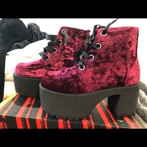 Maroon T.U.K. Platform Velvet Boots